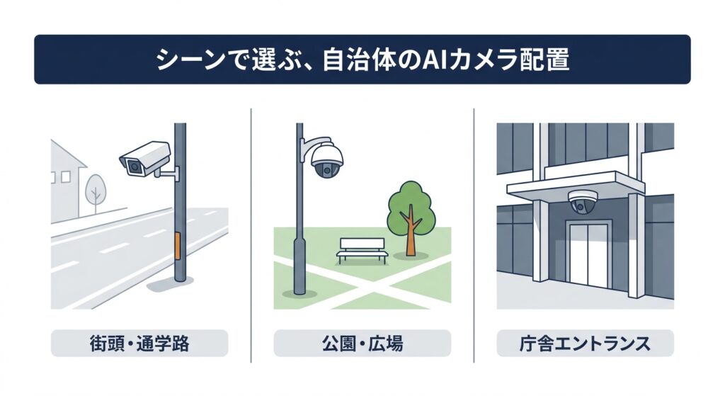 シーンで選ぶ、自治体のAIカメラ配置
