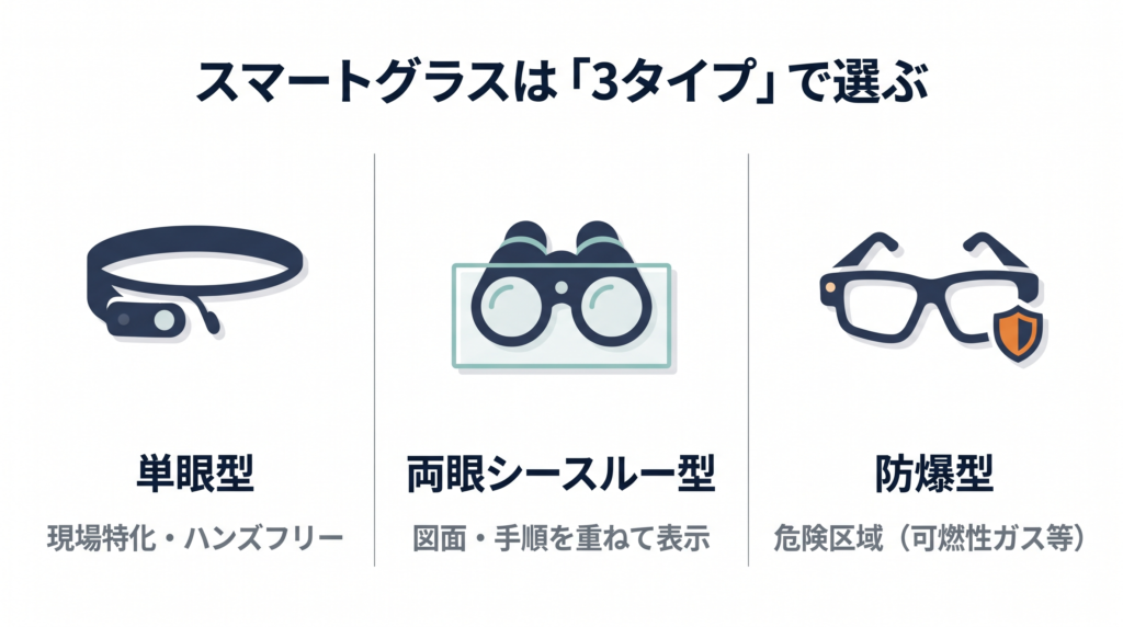 スマートグラスは3タイプで選ぶ